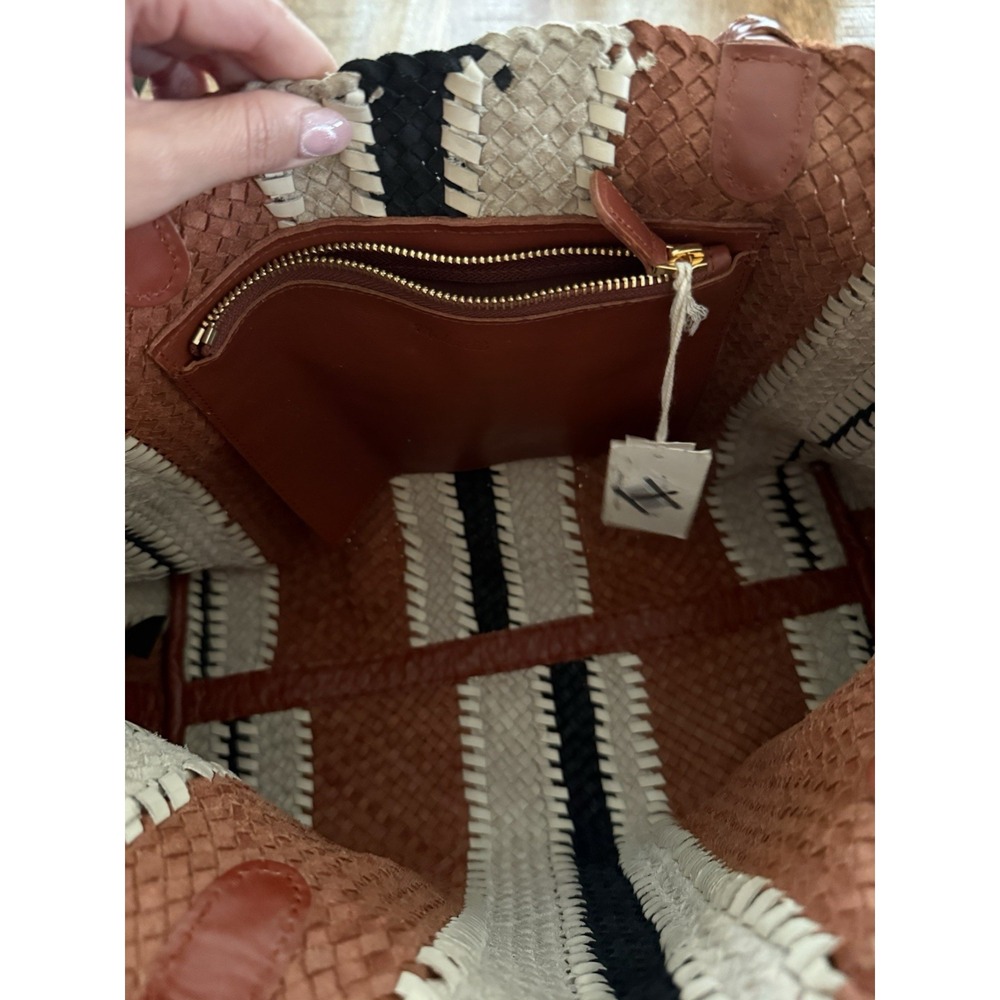 Madewell Signature Woven Tote Dusty Redwood Multi Leather Stripe Large Bag - Picture 4 of 11